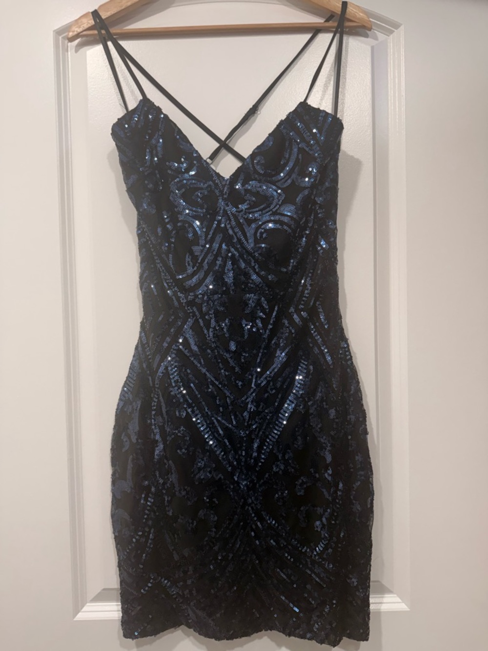 Windsor Navy Blue Sequin Strappy Mini Dress